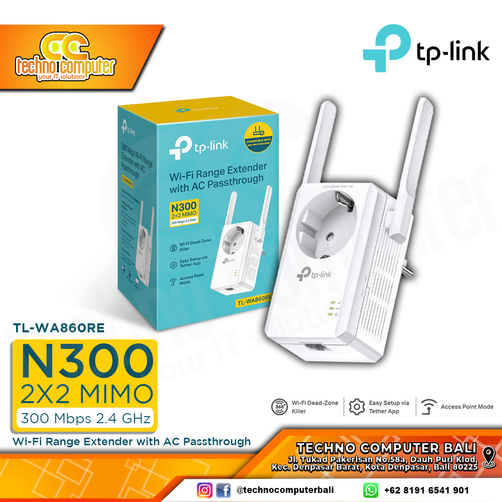 TP-LINK TL-WA860RE 300Mbps Wi-Fi Range Extender with AC Passthrough