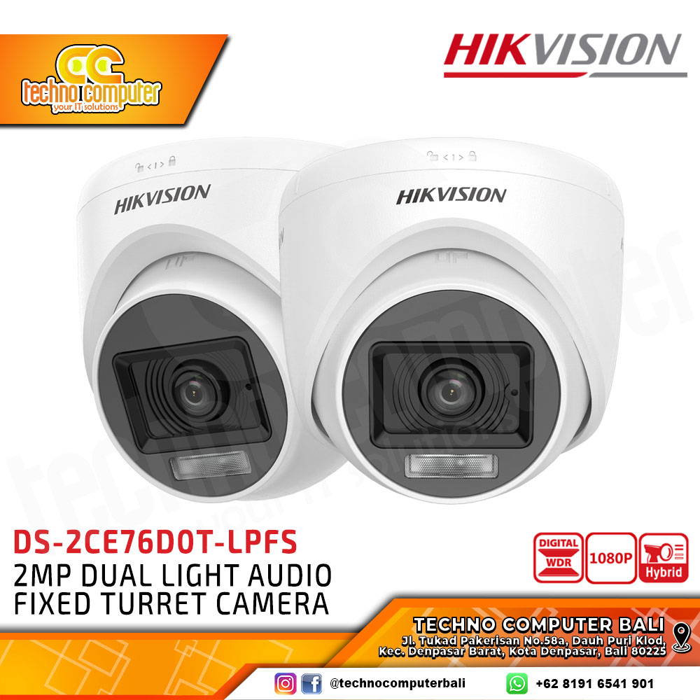 HIKVISION DS-2CE76D0T-LPFS 2MP INDOOR Dual Light Audio Fixed Turret Camera CCTV
