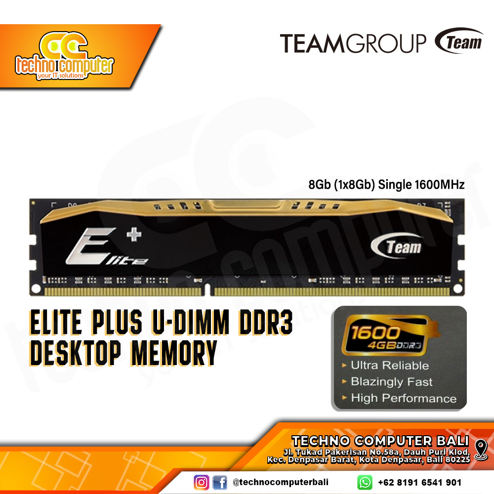 DDR3 TEAM ELITE PLUS 8GB (1x8GB) Single 1600Mhz