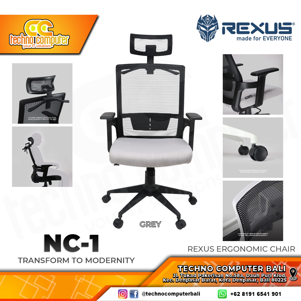 KURSI OFFICE REXUS NC1 ERGONOMIC CHAIR - GREY