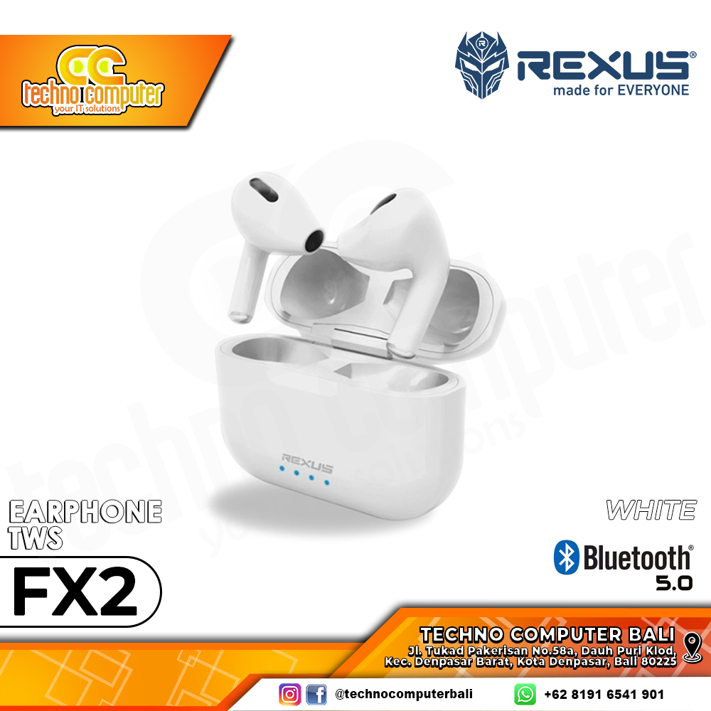 EARPHONE TWS REXUS FX2 Bluetooth White - Gaming Earphone