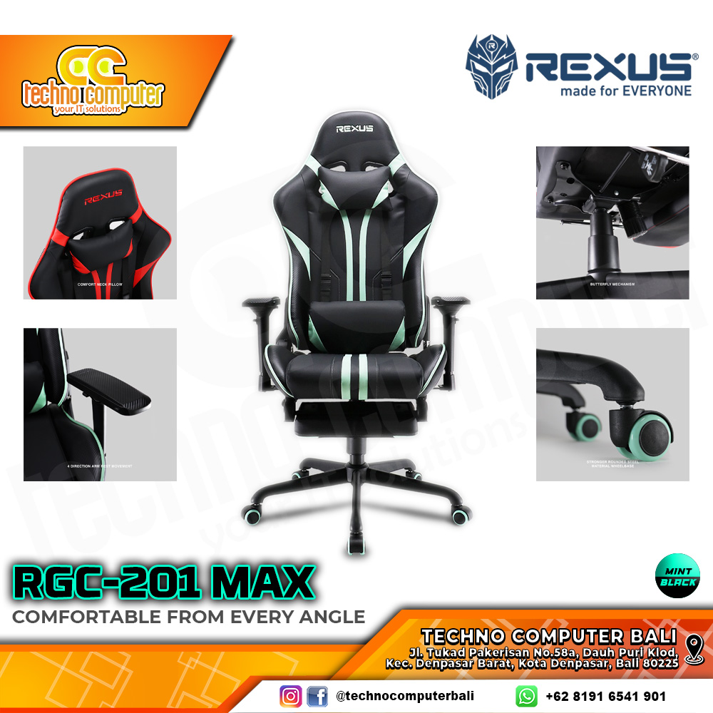 KURSI GAMING REXUS RGC-201 MAX GAMING CHAIR Footrest 4D Armrest - MINT