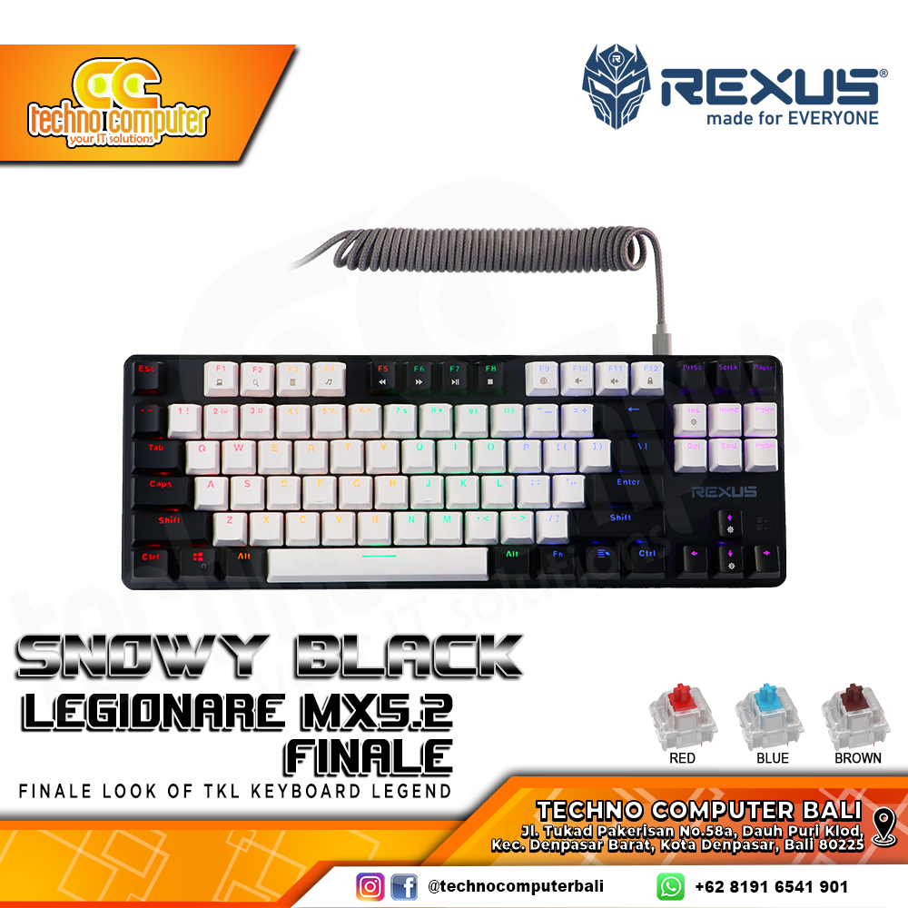 REXUS LEGIONARE MX5.2 FINALE TKL White/Black - Mechanical Brown Switch - Gaming Keyboard