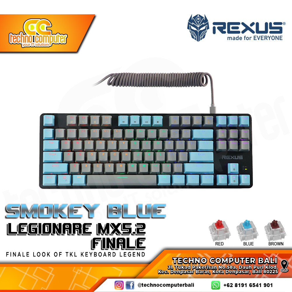 REXUS LEGIONARE MX5.2 FINALE TKL Grey/Blue - Mechanical Brown Switch - Gaming Keyboard