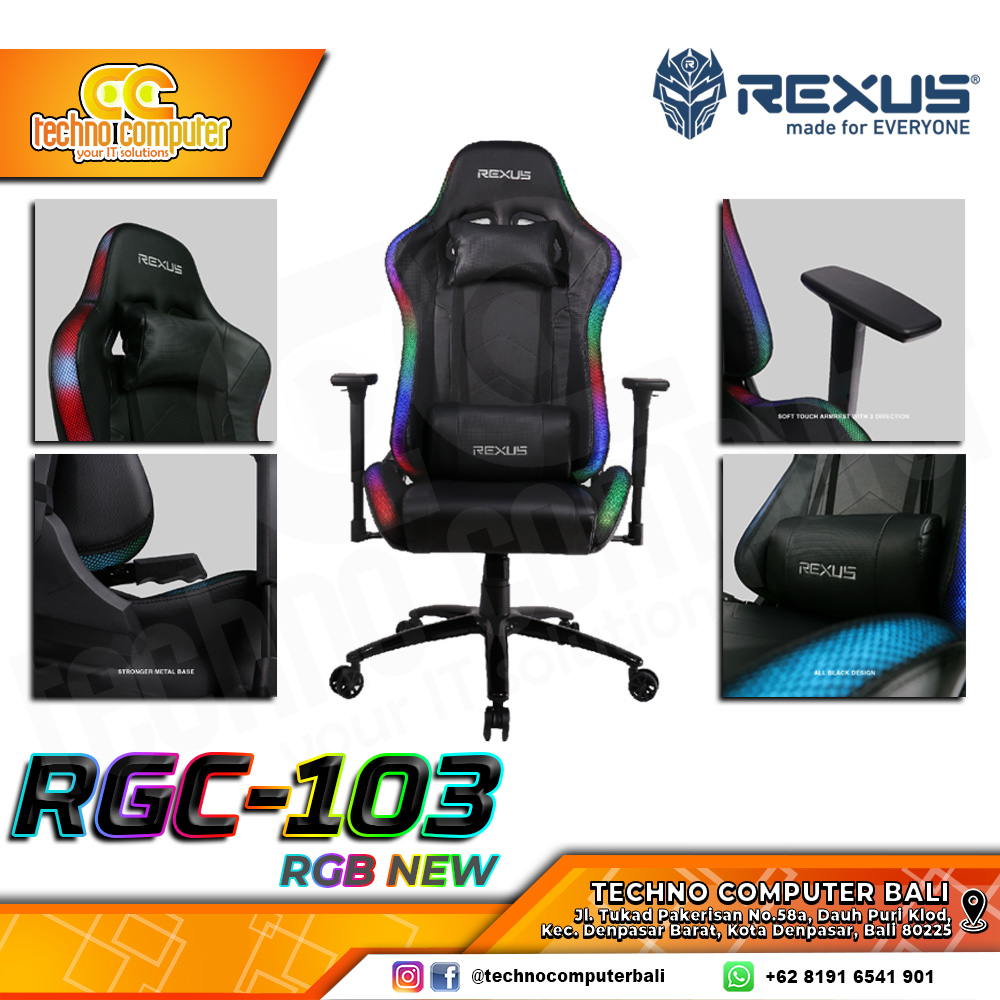 KURSI GAMING REXUS RGC-103 RGB NEW GAMING CHAIR 3D Armrest - BLACK
