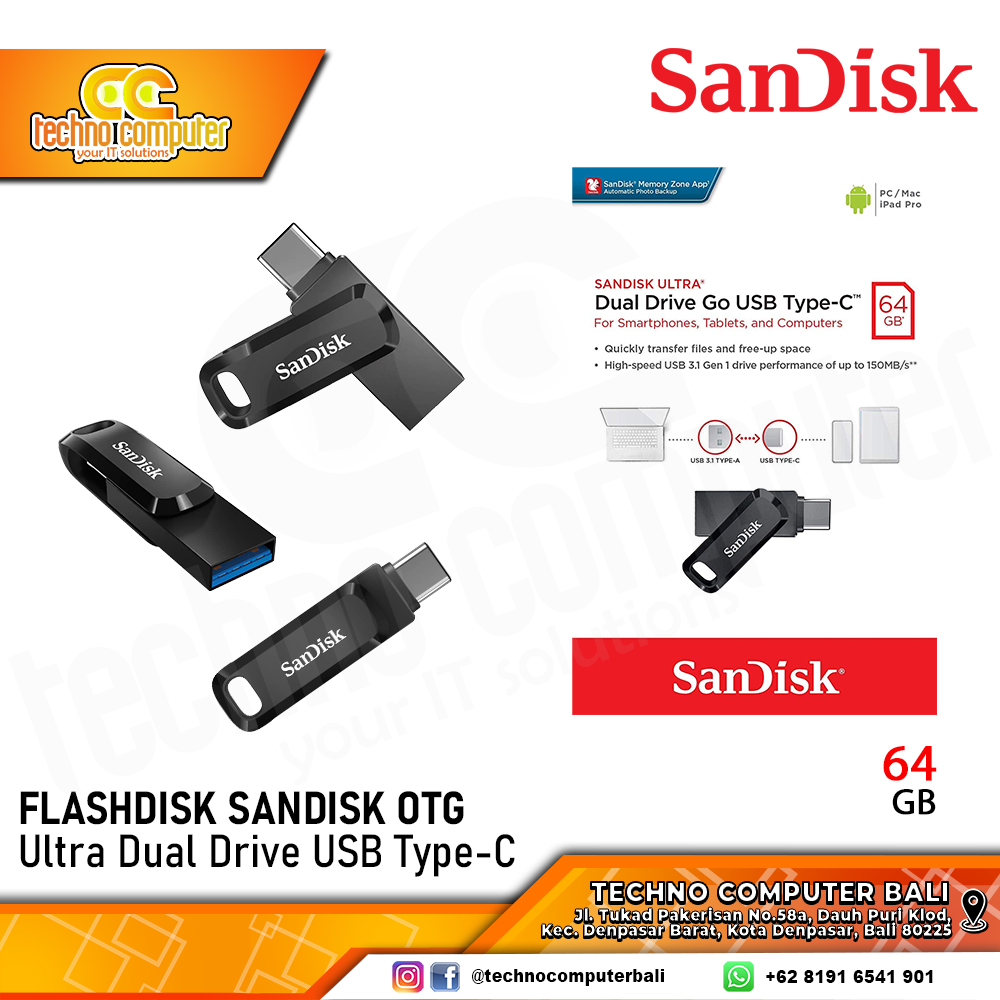 FLASHDISK SANDISK OTG 64GB Ultra Dual Drive Go USB Type-C 