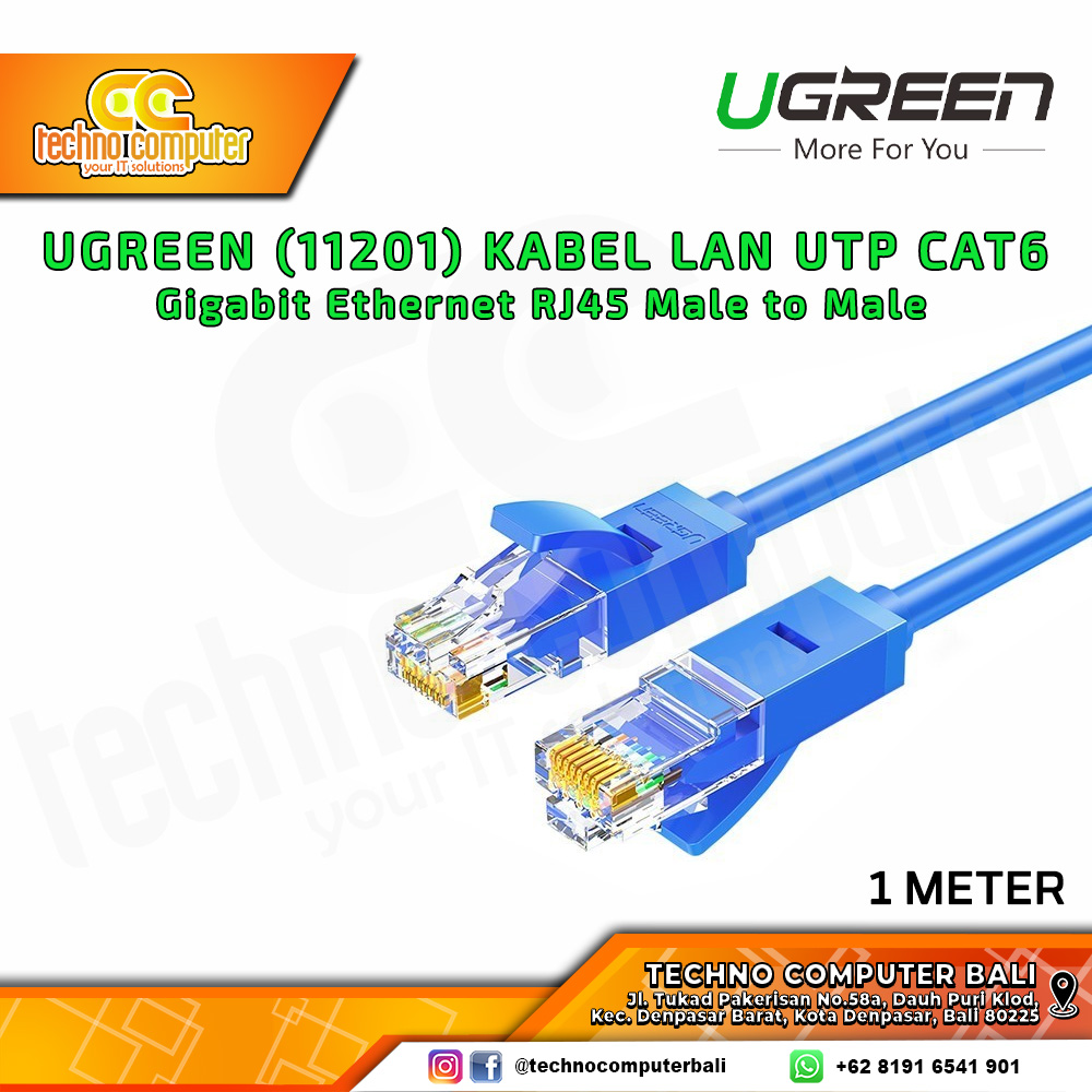 UGREEN KABEL JARINGAN - LAN Cat6 UTP Gigabit Ethernet RJ45 - (11201) 1M BLUE
