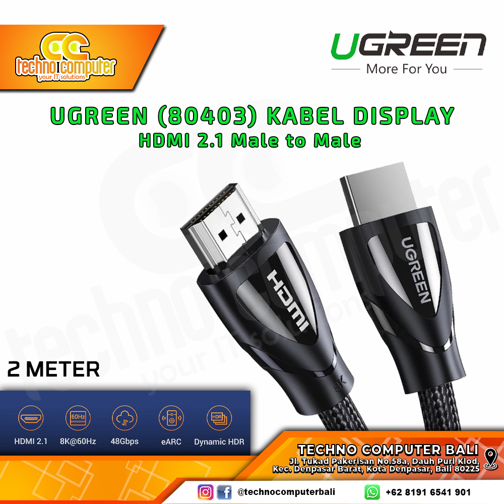 UGREEN KABEL DISPLAY - Kabel HDMI - HDMI 2.1 Male to Male - (80403) 2M