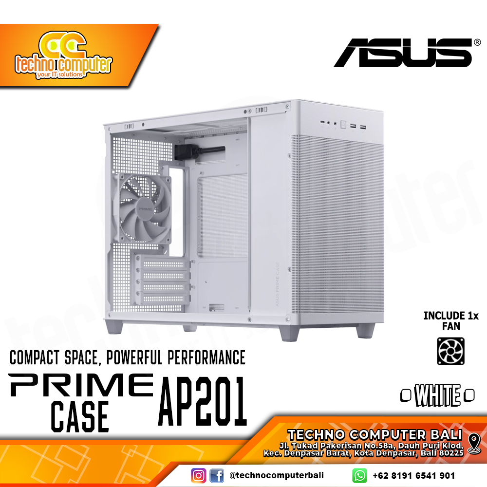 CASING ASUS PRIME AP201 Mesh White - Small Tower mATX Case (Free 1x Fan)
