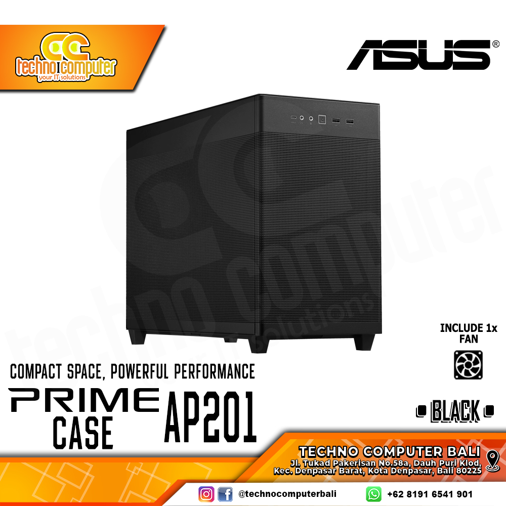 CASING ASUS PRIME AP201 Mesh Black - Small Tower mATX Case (Free 1x Fan)