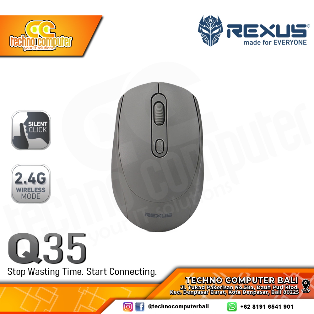 REXUS Q35 Silent Click Wireless Grey - Office Mouse Wireless