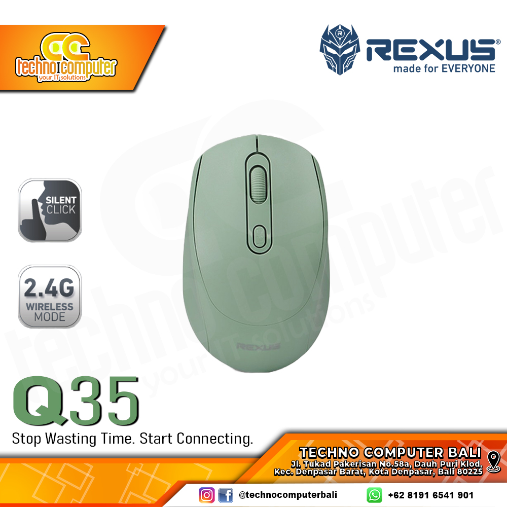 REXUS Q35 Silent Click Wireless Green - Office Mouse Wireless