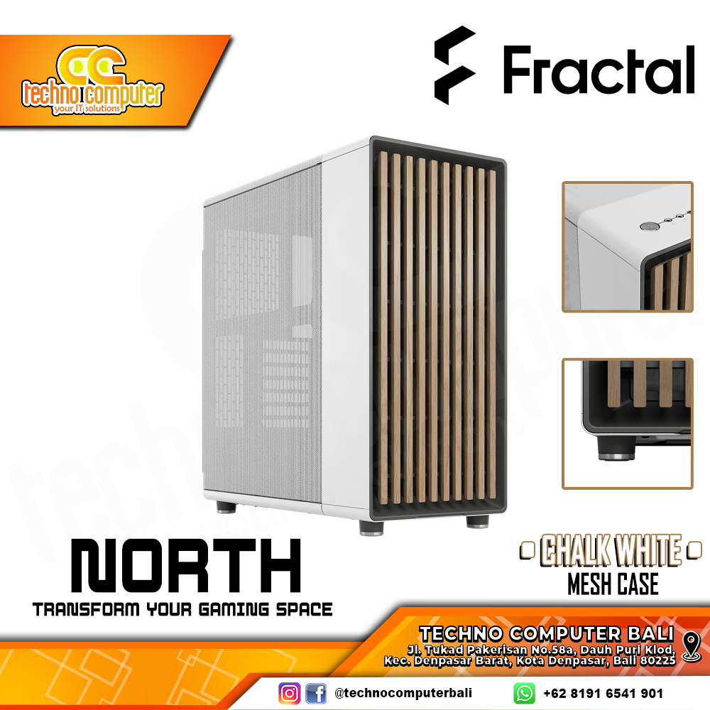 CASING FRACTAL Design NORTH Chalk White Mesh - Mid Tower ATX Case Mesh (Free 2x Fan)