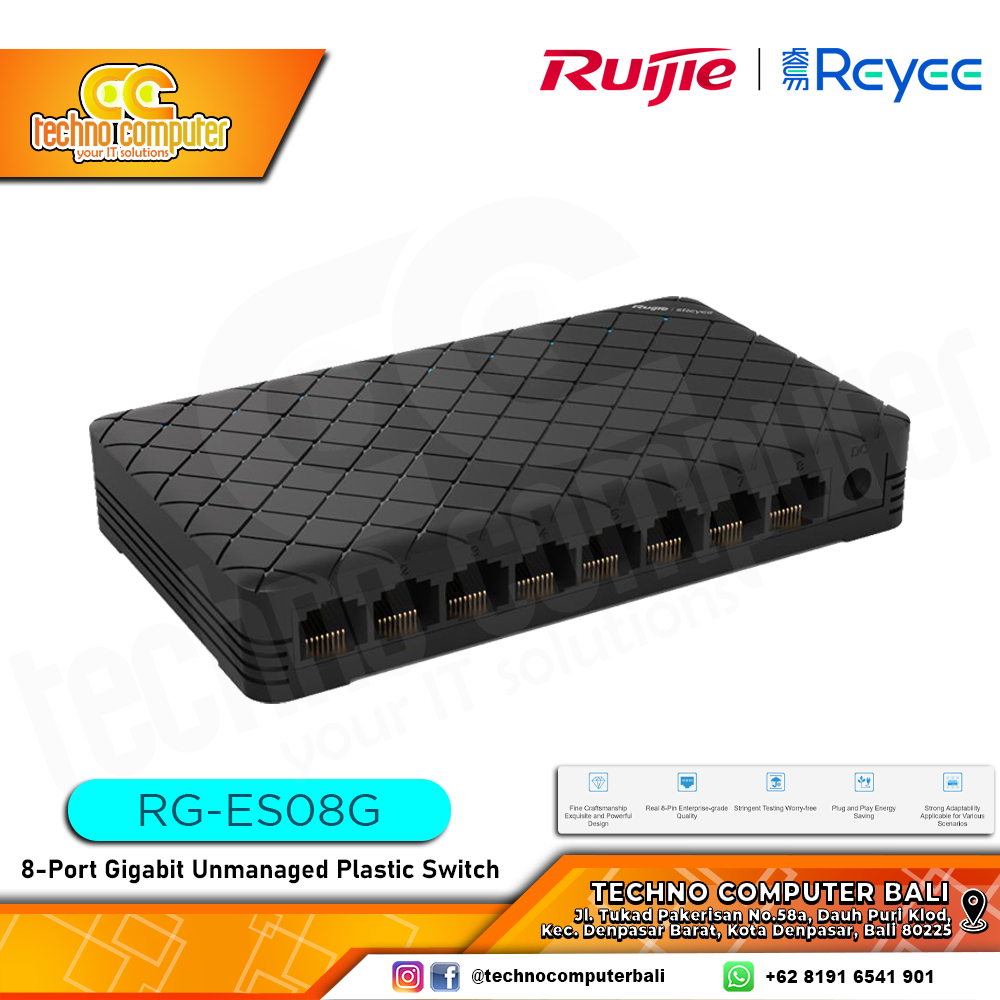 SWITCH HUB RUIJIE/REYEE RG-ES08G 8-Port Gigabit Unmanaged Plastic Switch