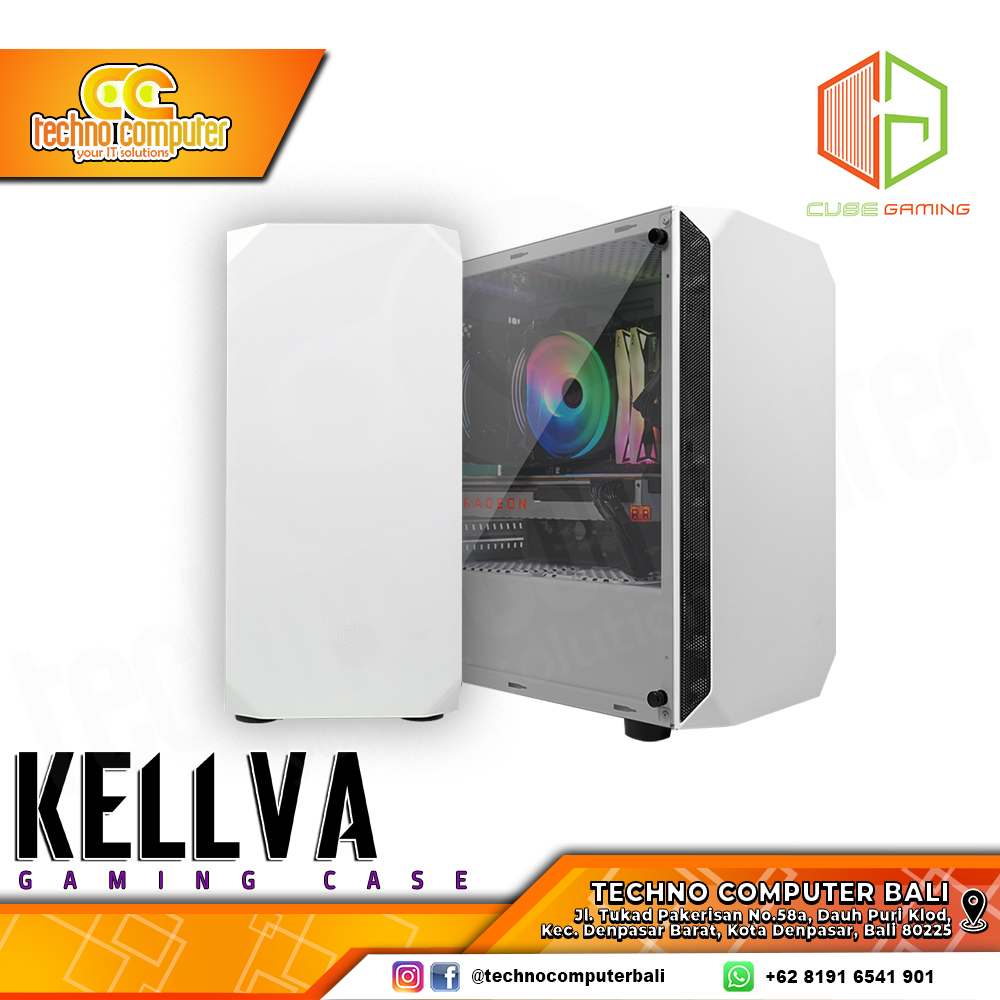 CASING CUBE GAMING KELLVA WHITE - mATX Tempered Glass (Free 1x Fan)