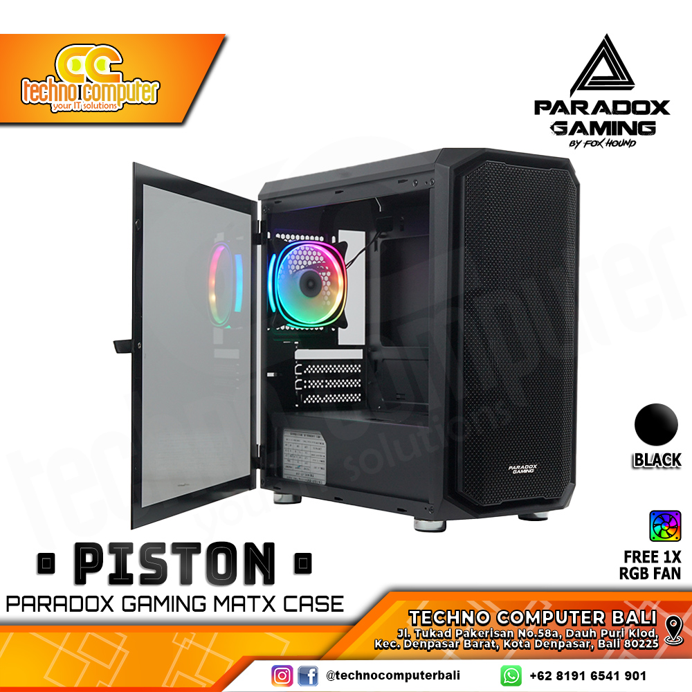 CASING PARADOX GAMING PISTON BLACK - Mid Tower mATX Case Tempered Glass (Free 1x RGB Fan)