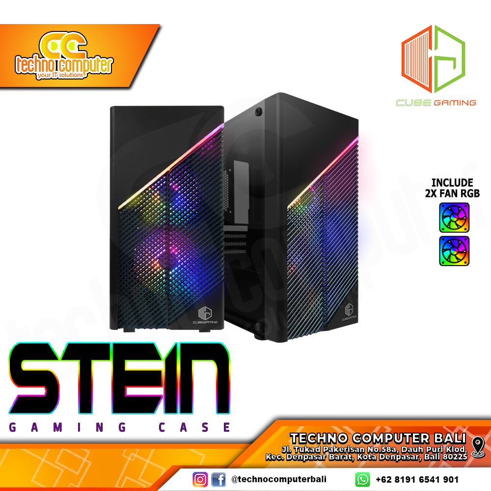 CASING CUBE GAMING STEIN - Mid Tower mATX Case Tempered Glass (Free 2x RGB Fan)