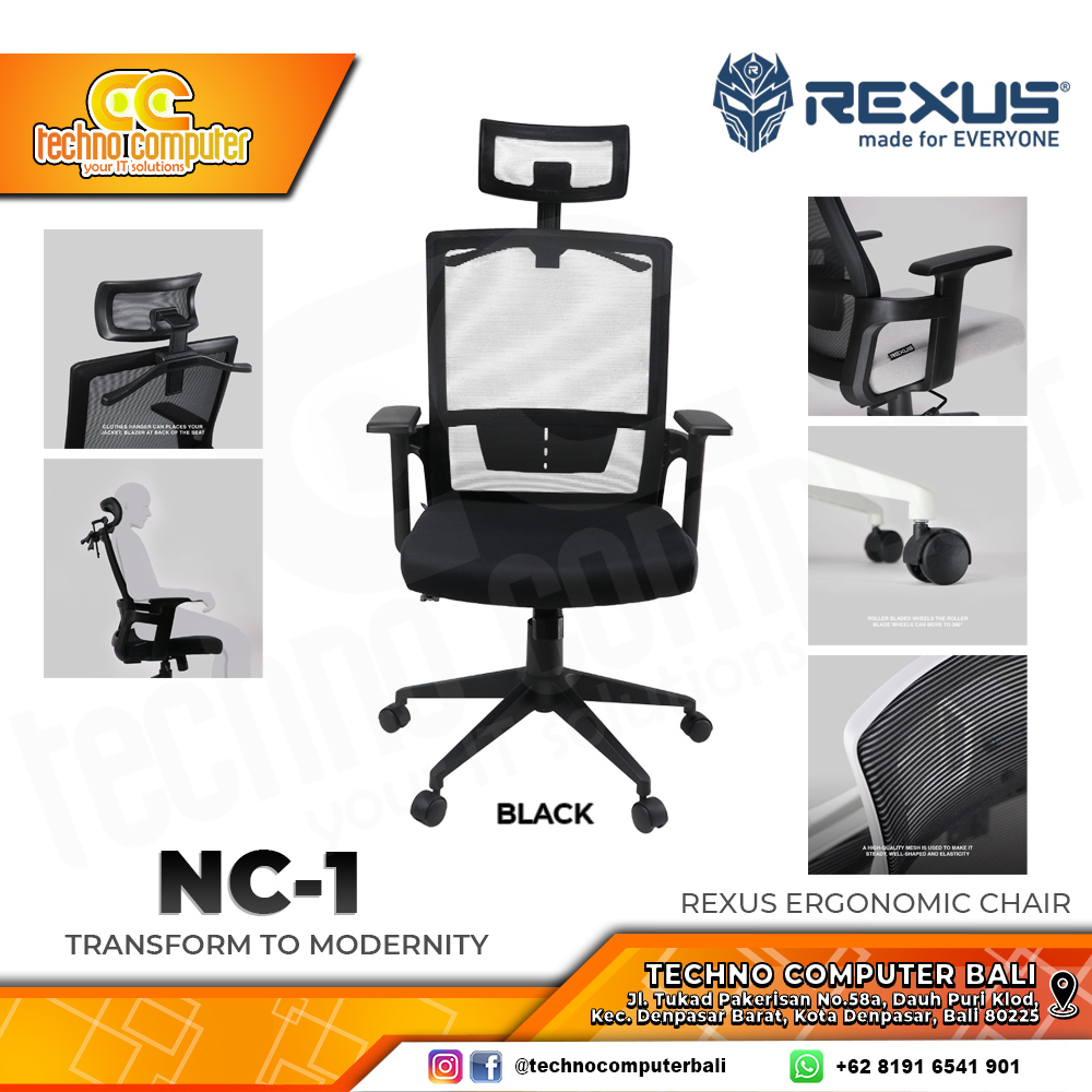 KURSI OFFICE REXUS NC1 ERGONOMIC CHAIR - BLACK