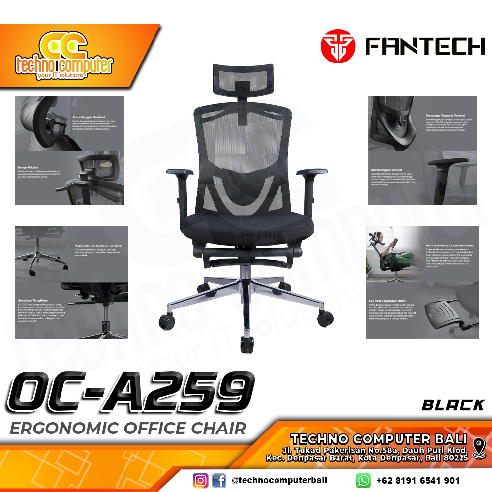 KURSI OFFICE FANTECH  OC-A259 ERGONOMIC OFFICE CHAIR - BLACK