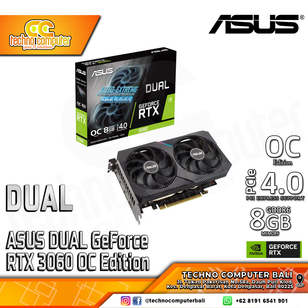 ASUS DUAL NVIDIA GeForce RTX 3060 OC Edition 8GB GDDR6 (DUAL-RTX3060-O8G)