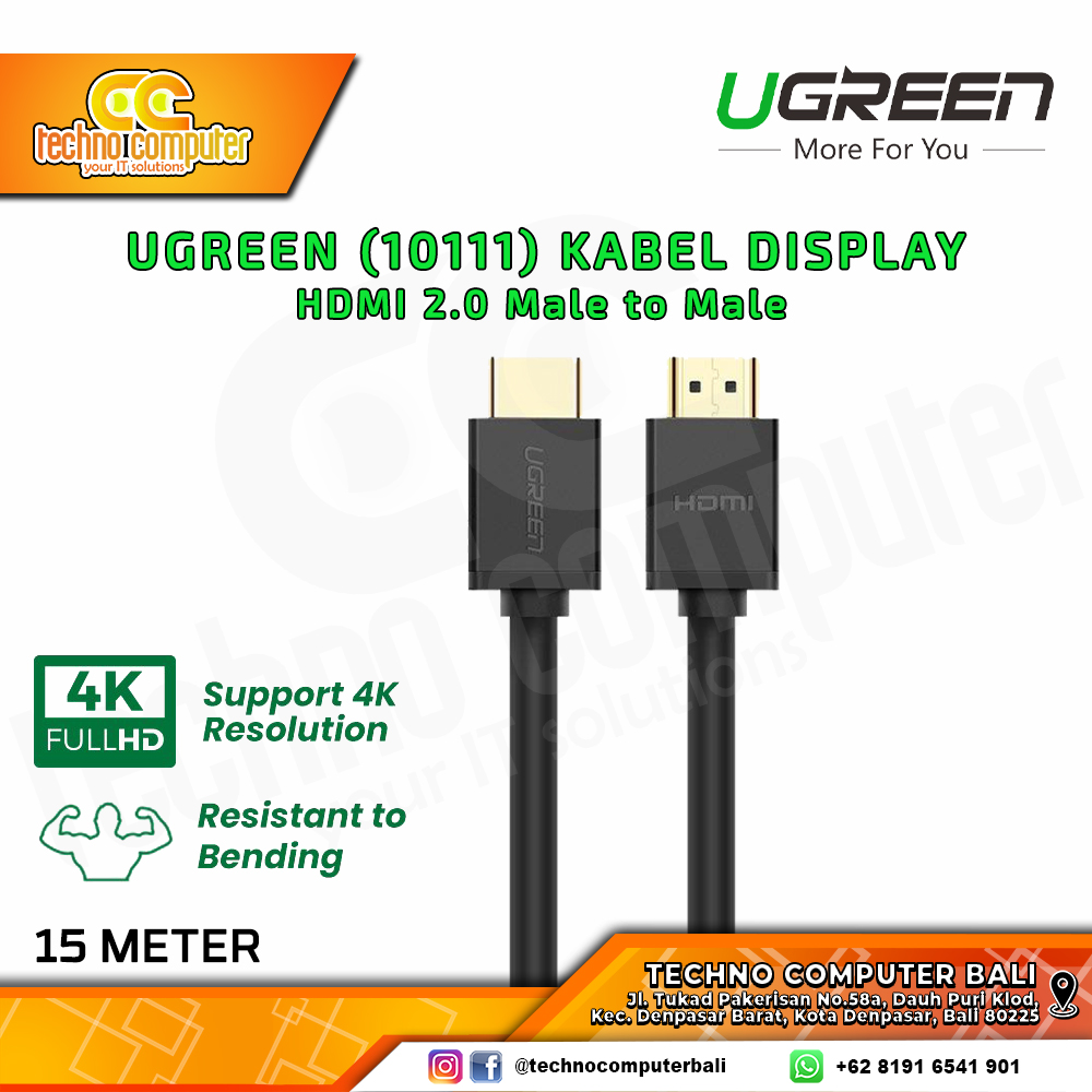 UGREEN KABEL DISPLAY - Kabel HDMI - HDMI 2.0 Male to Male - (10111) 15M