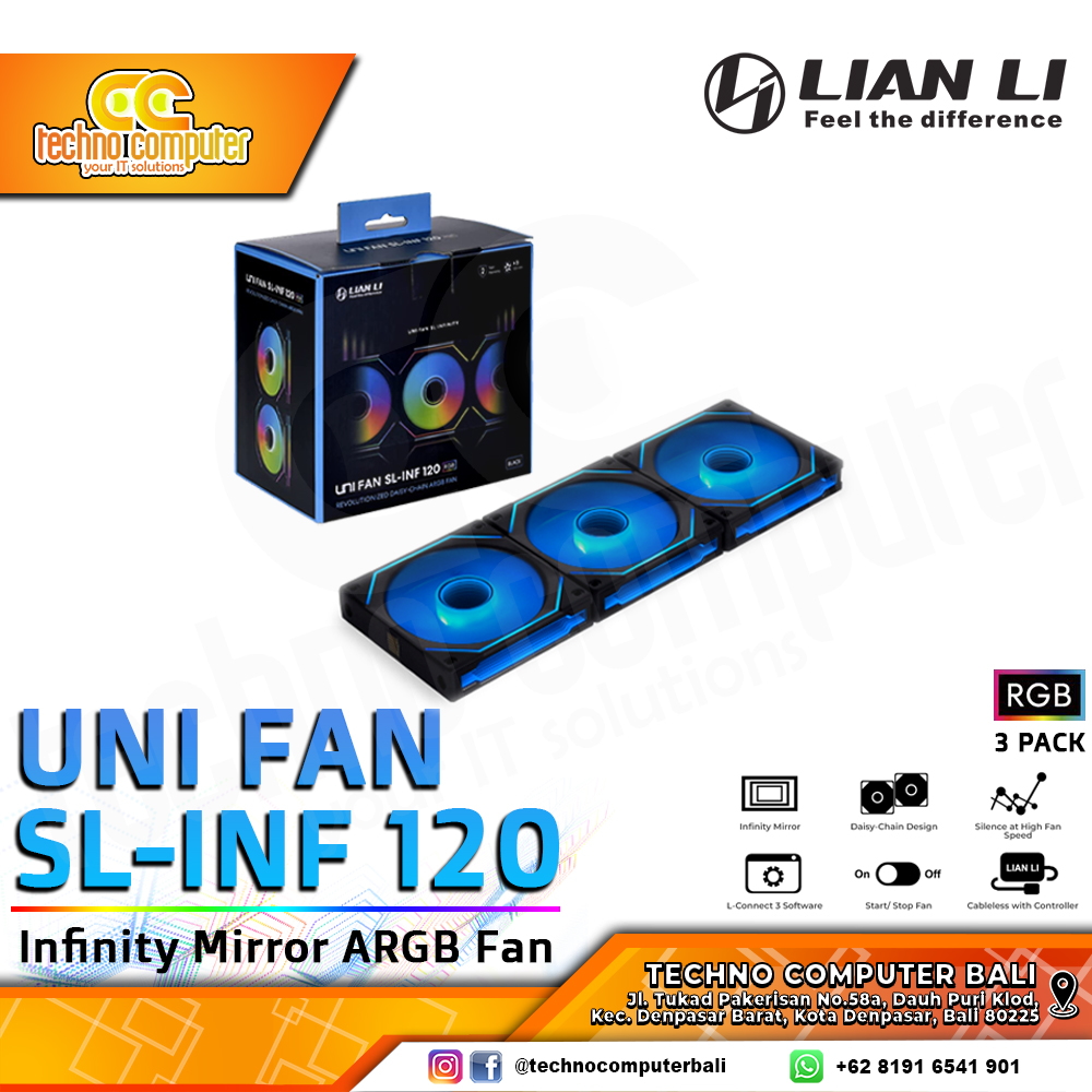 FAN CASING LIAN LI UNI FAN SL-Infinity 120 BLACK - 120mm Triple Pack ARGB Fan with Controller