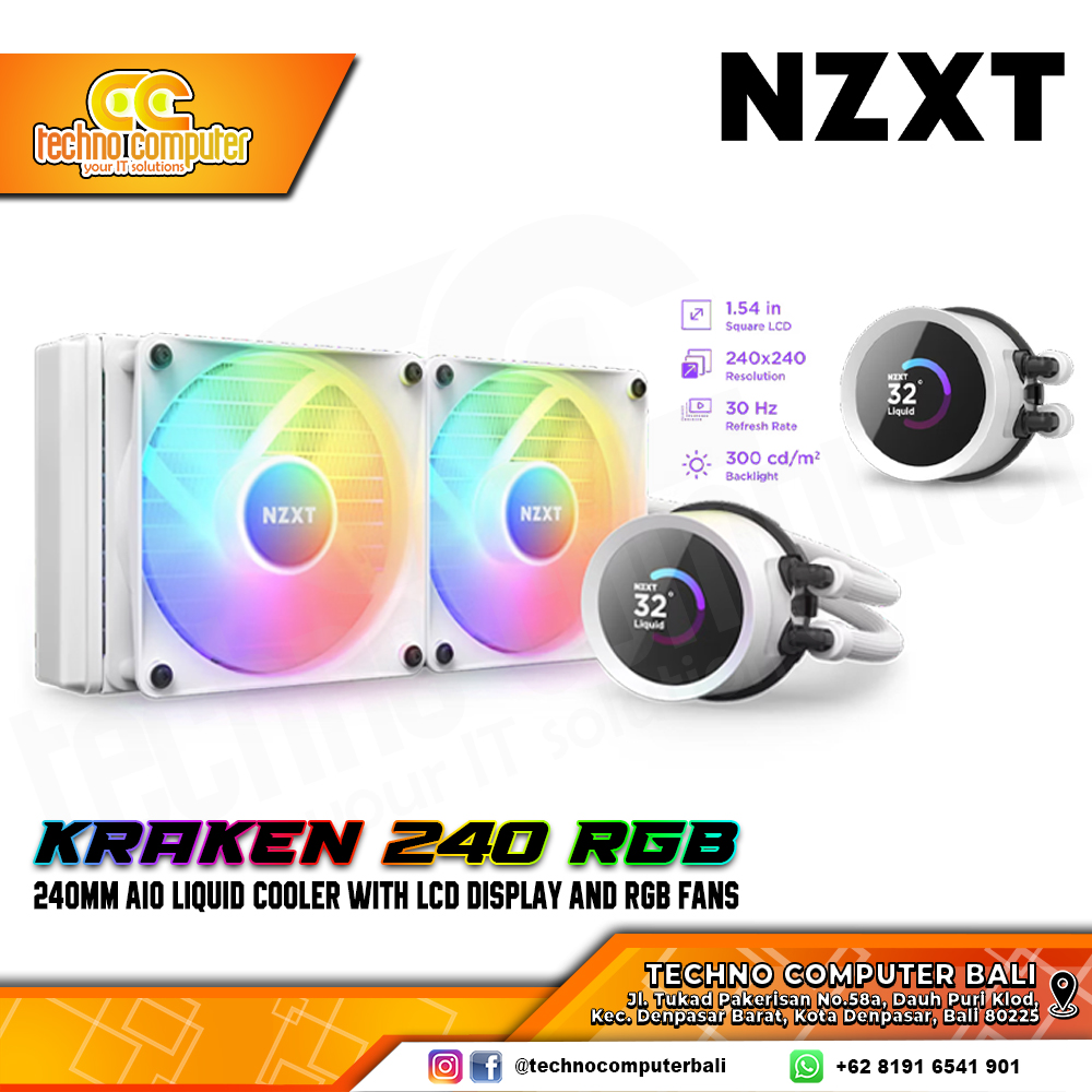 NZXT KRAKEN RGB White - CPU Cooler - 240mm AIO Liquid Cooler with LCD Display and RGB Fans