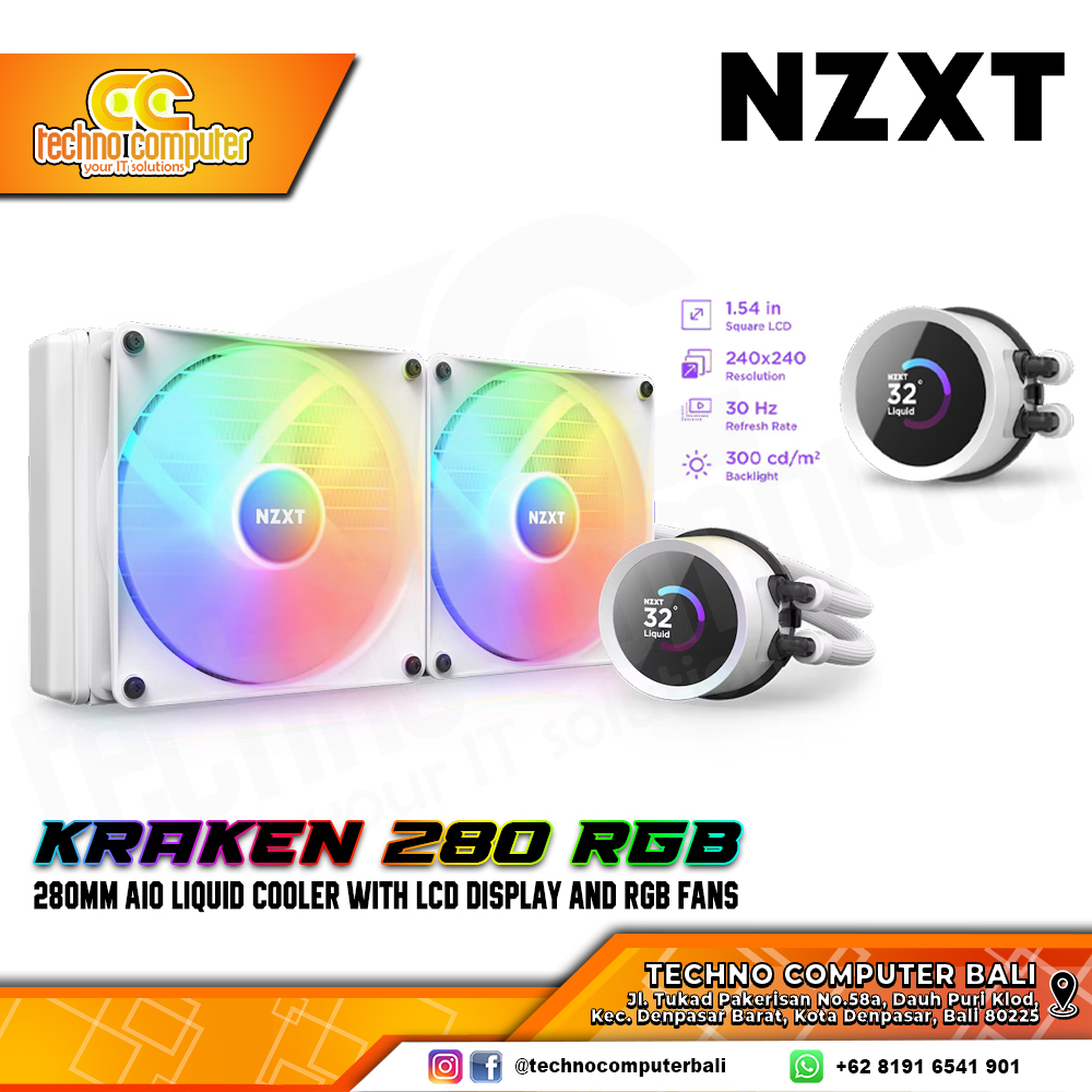 NZXT KRAKEN RGB White - CPU Cooler - 280mm AIO Liquid Cooler with LCD Display and RGB Fans