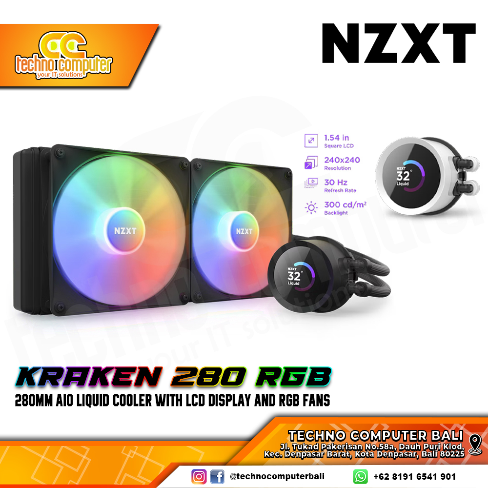 NZXT KRAKEN RGB Black - CPU Cooler - 280mm AIO Liquid Cooler with LCD Display and RGB Fans