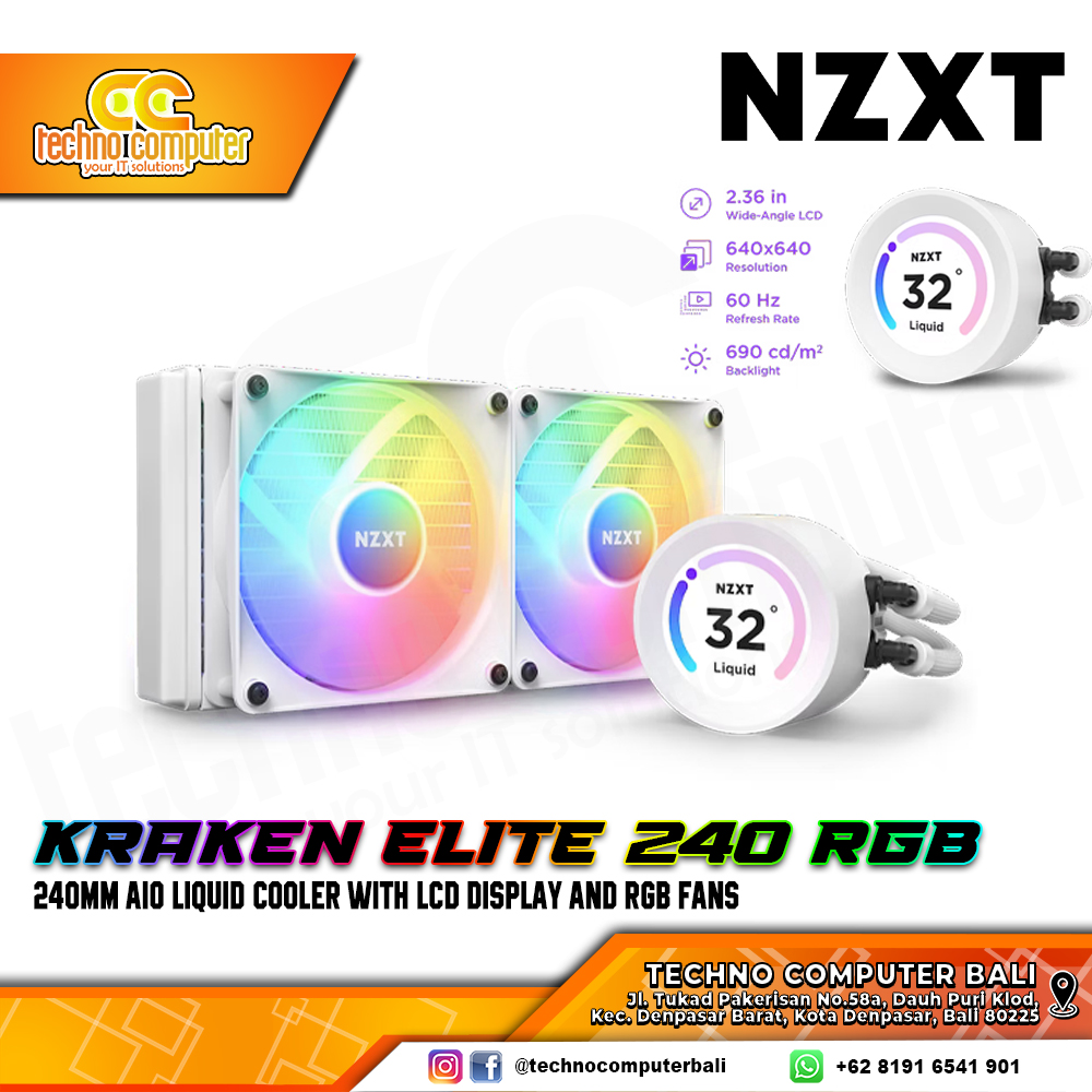 NZXT KRAKEN ELITE RGB White - CPU Cooler - 240mm AIO Liquid Cooler with LCD Display and RGB Fans