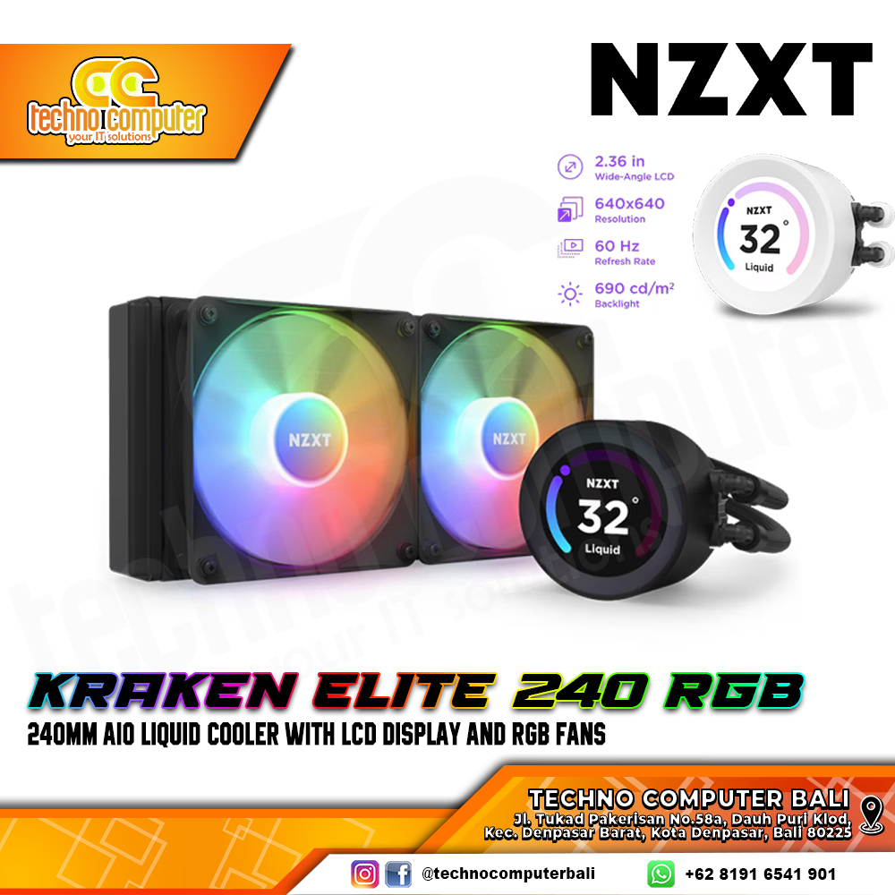 NZXT KRAKEN ELITE RGB Black - CPU Cooler - 240mm AIO Liquid Cooler with LCD Display and RGB Fans