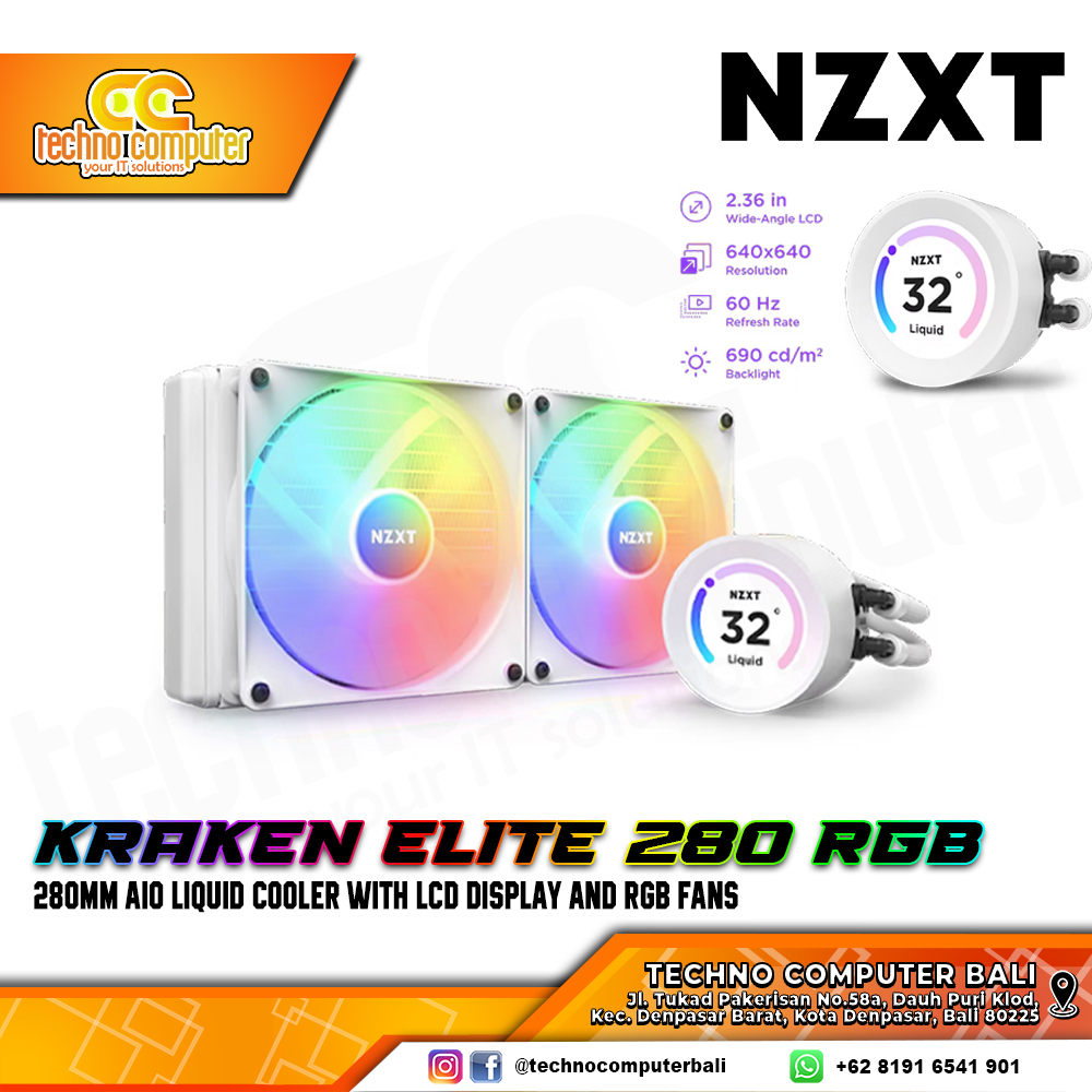 NZXT KRAKEN ELITE RGB White - CPU Cooler - 280mm AIO Liquid Cooler with LCD Display and RGB Fans