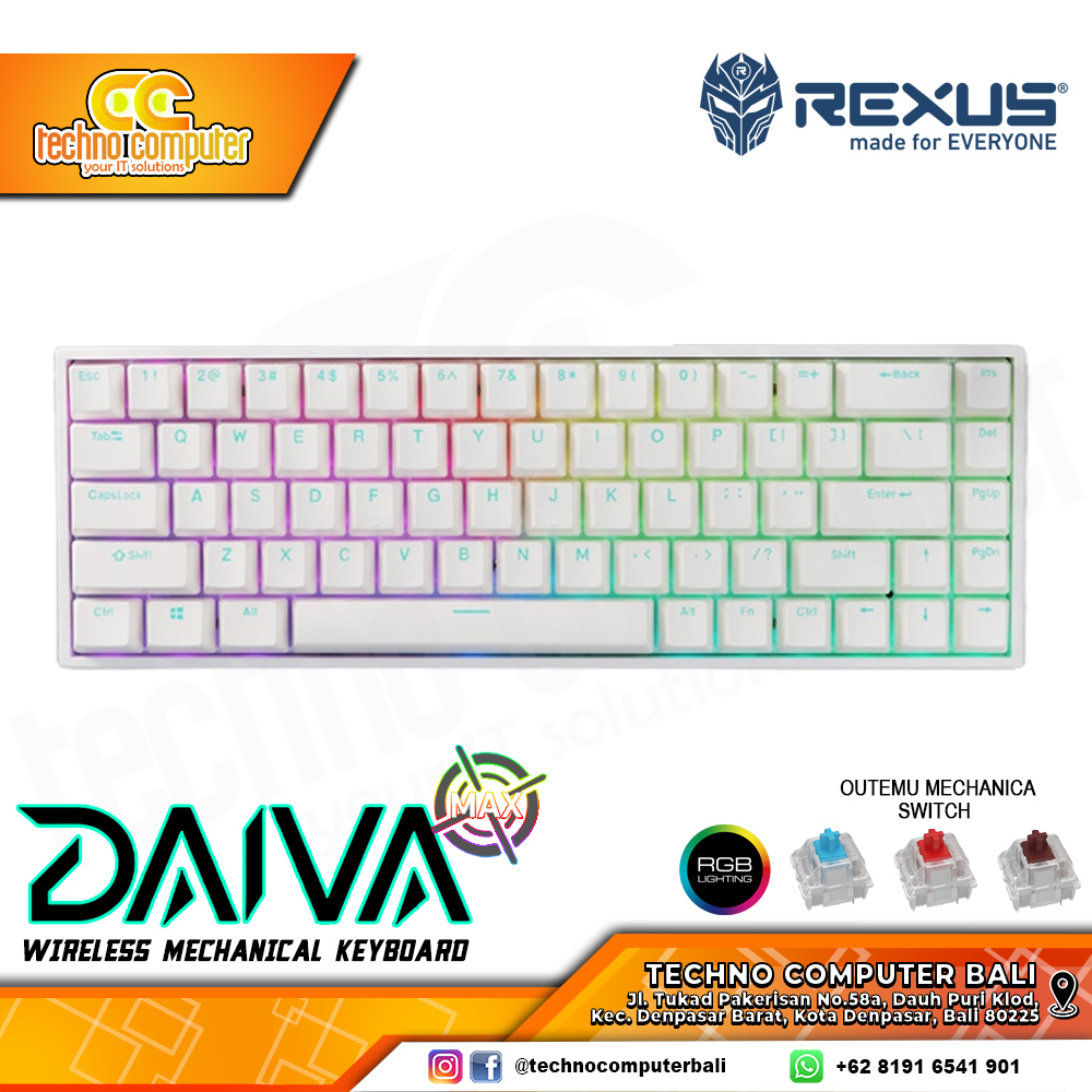 REXUS DAIVA D68SF-MAX White - Mechanical Red Switch - Gaming Keyboard Wireless