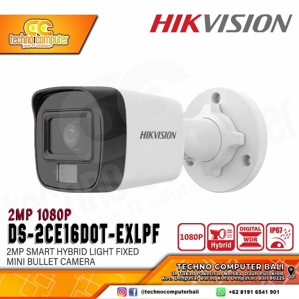 HIKVISION DS-2CE16D0T-EXLPF 2MP (2.8mm) OUTDOOR Smart Hybrid Light Fixed Mini Bullet Camera CCTV