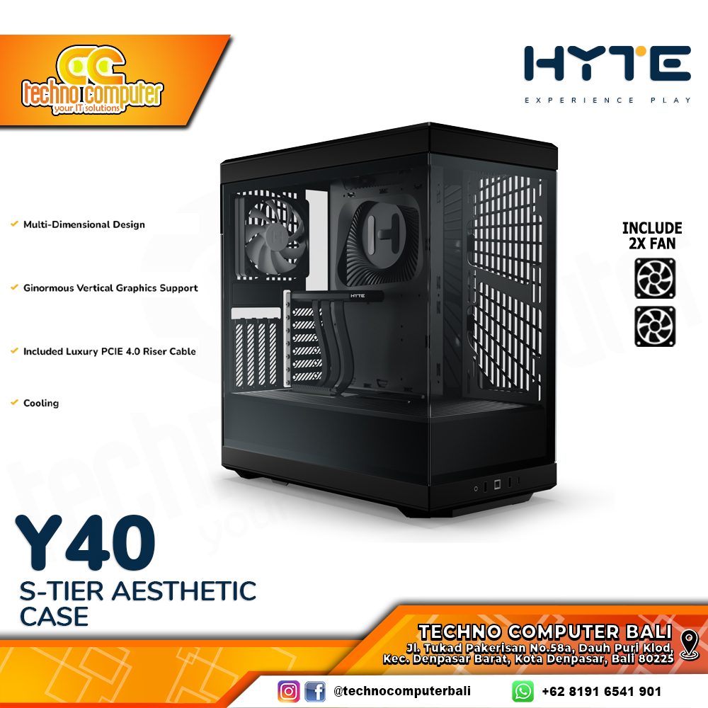CASING HYTE Y40 Black - S-Tier Aesthetic Mid Tower ATX Case Tempered Glass (Free 2x Fan)