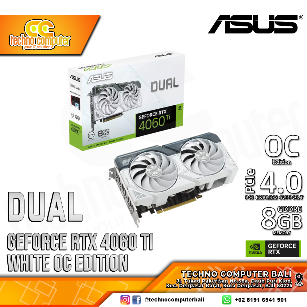 ASUS DUAL NVIDIA GeForce RTX 4060 TI White OC Edition 8GB GDDR6