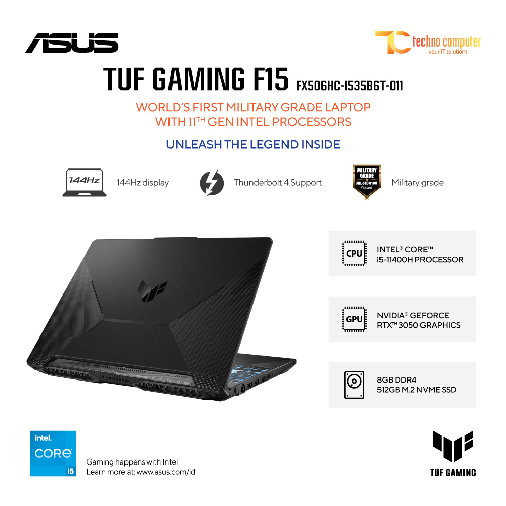 ASUS TUF Gaming F15 (2021) [FX506HC-I535B6T-O11] Core i5-11400H/RAM 8GB/SSD 512TB/RTX 3050/Win11 Hom