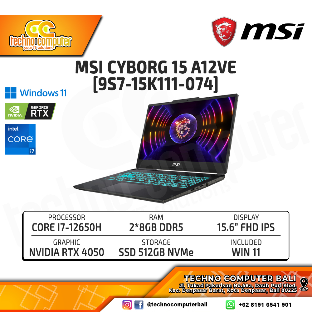 MSI Cyborg 15 A12VE [9S7-15K111-074] Intel Core i5-12650H/RAM 16GB/SSD 512GB/RTX 4050/Win11