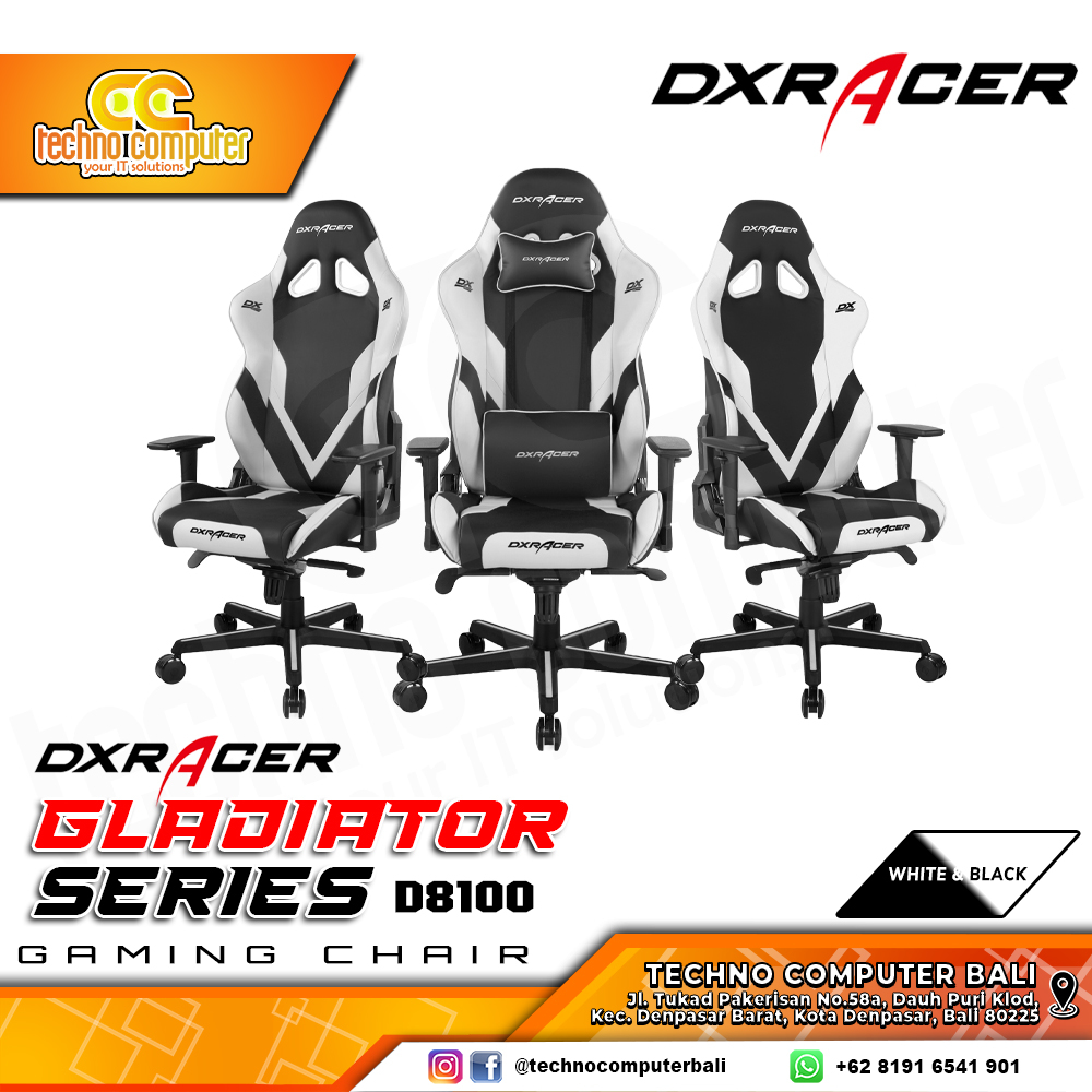 KURSI GAMING DXRACER GLADIATOR SERIES GAMING CHAIR 3D Armrest - BLACK/WHITE