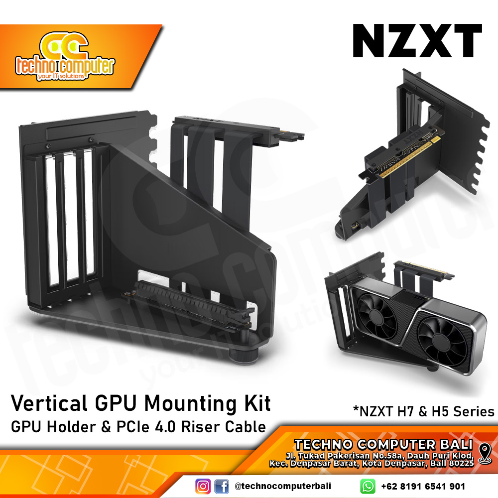 NZXT Vertical GPU Mounting Kit Black - GPU Holder & PCIe 4.0 Riser Cable
