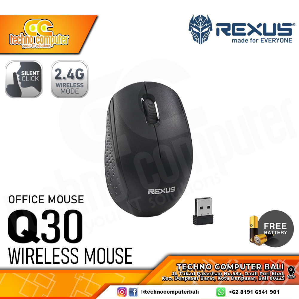 REXUS Q30 3D Silent Click Wireless Black - Office Mouse Wireless