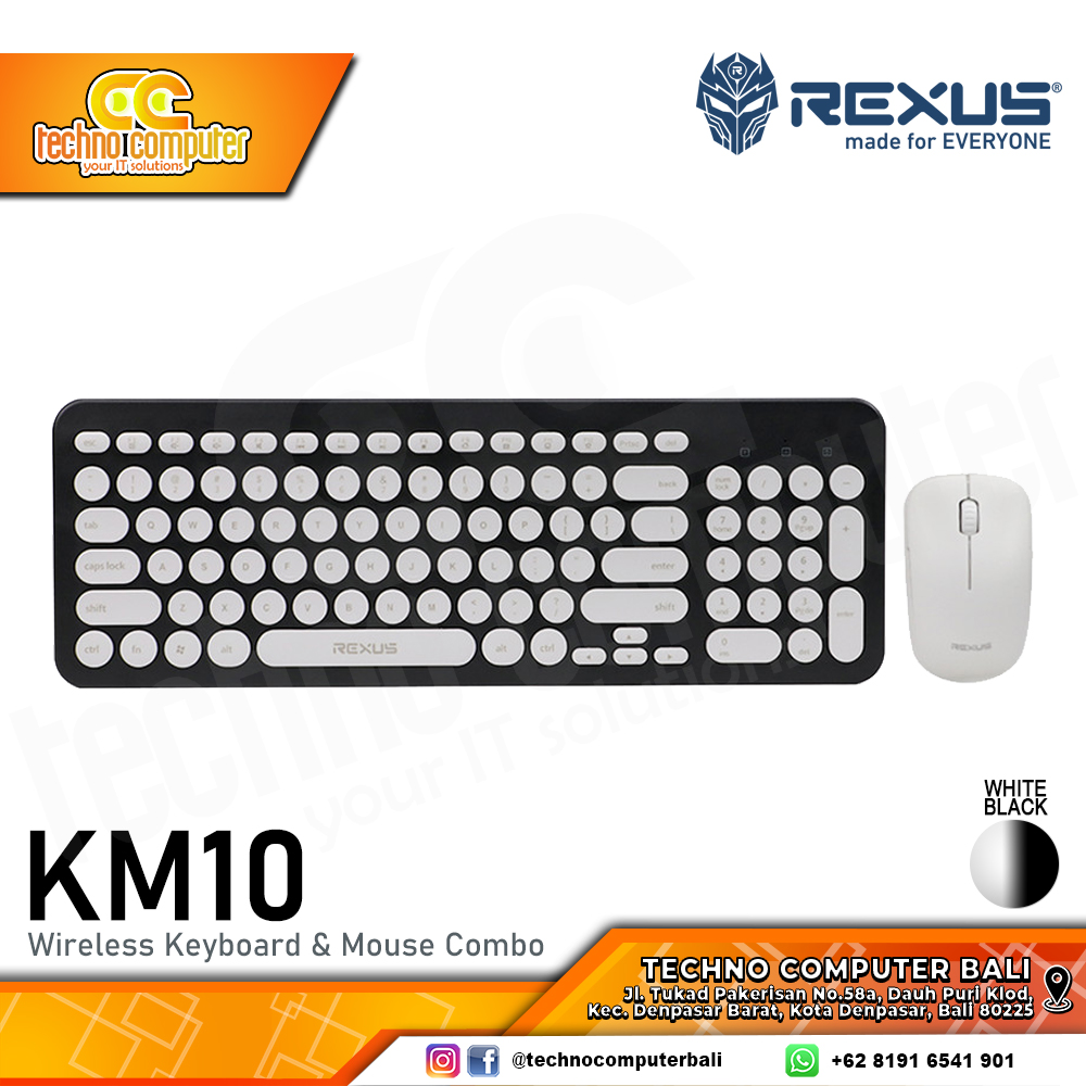 REXUS KM10 Combo Wireless White/Black - Office Keyboard & Mouse Wireless