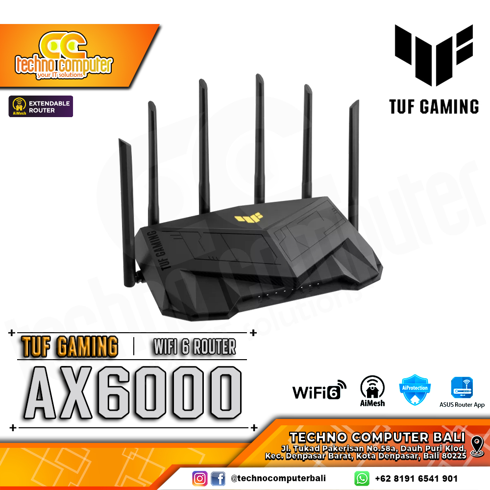 ROUTER ASUS TUF GAMING AX6000 Dual Band WiFi 6 Gaming Router with dedicated Gaming Port