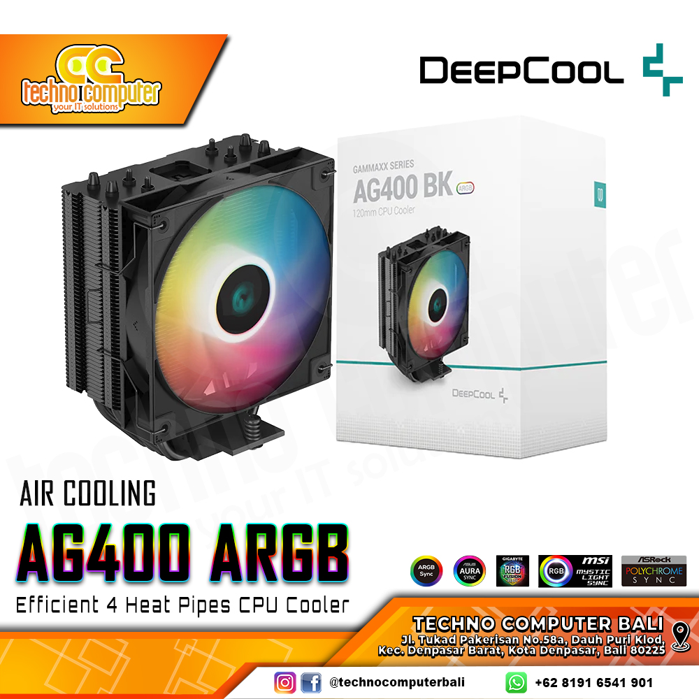 DEEPCOOL AG400 ARGB Black - CPU Cooler - 120mm Air Cooler