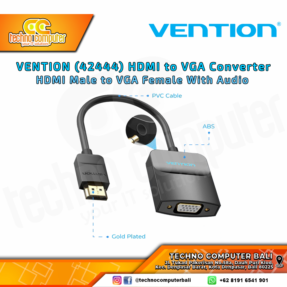 VENTION CONVERTER ADAPTER DISPLAY - HDMI Male to VGA Female With Audio - 42444 0.15M