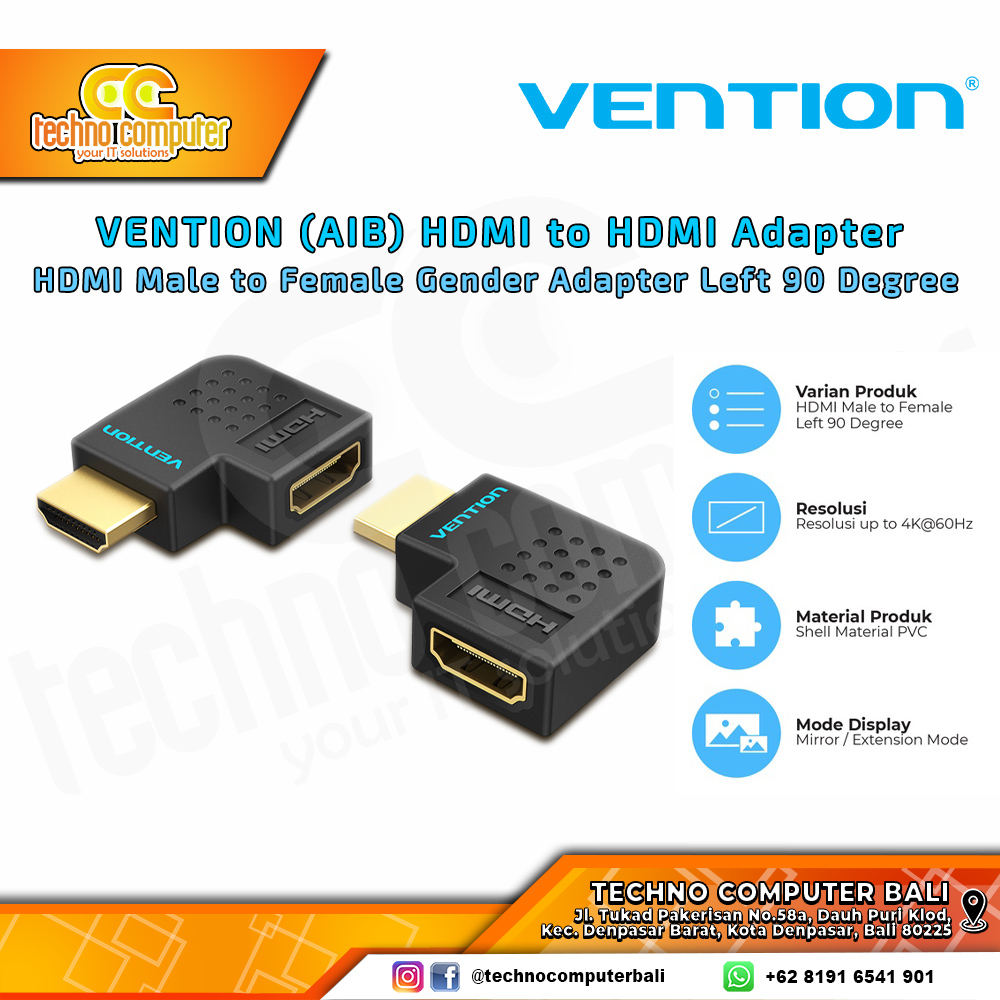 VENTION CONVERTER ADAPTER DISPLAY - HDMI Male to Female Gender Adapter Left 90 Degree - AIB