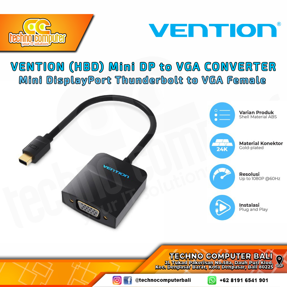 VENTION CONVERTER ADAPTER DISPLAY - Mini DisplayPort Thunderbolt to VGA Female Black - HBD 0.15
