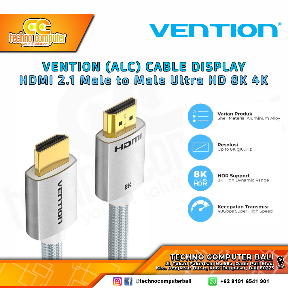 VENTION KABEL DISPLAY - Kabel HDMI - HDMI 2.1 Male to Male Ultra HD 8K - ALC 3M