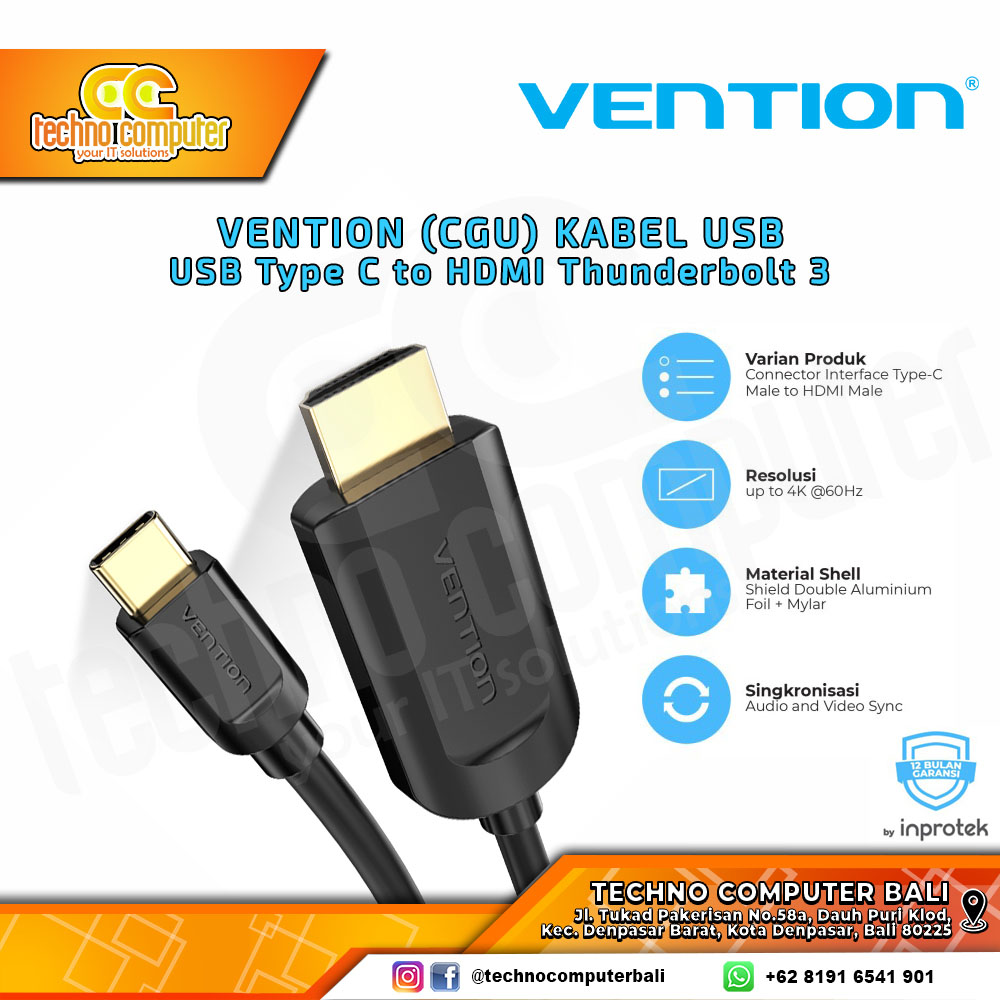 VENTION KABEL CONVERTER DISPLAY - USB Type-C to HDMI Thunderbolt 3 - CGU 3M