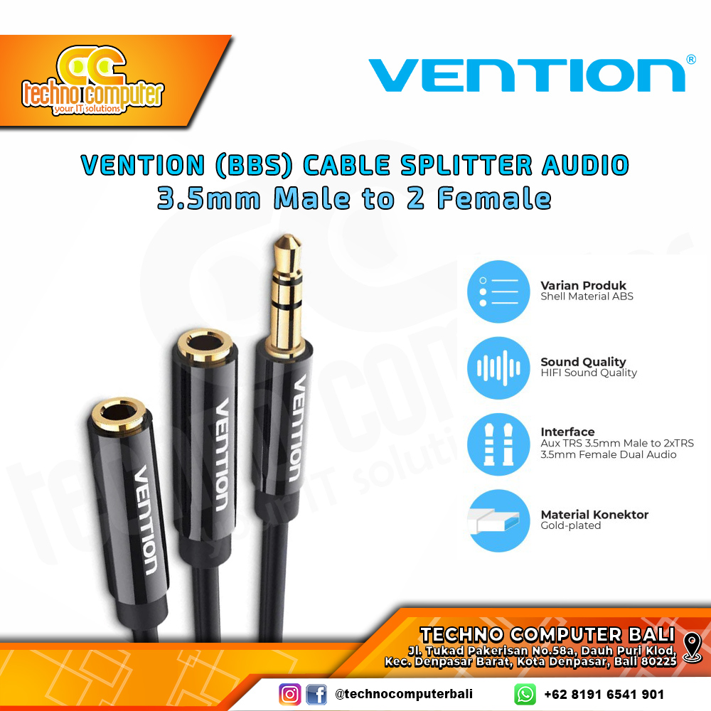 VENTION KABEL SPLITTER AUDIO - 3.5mm Male to 2 Female - BBS 0.3M